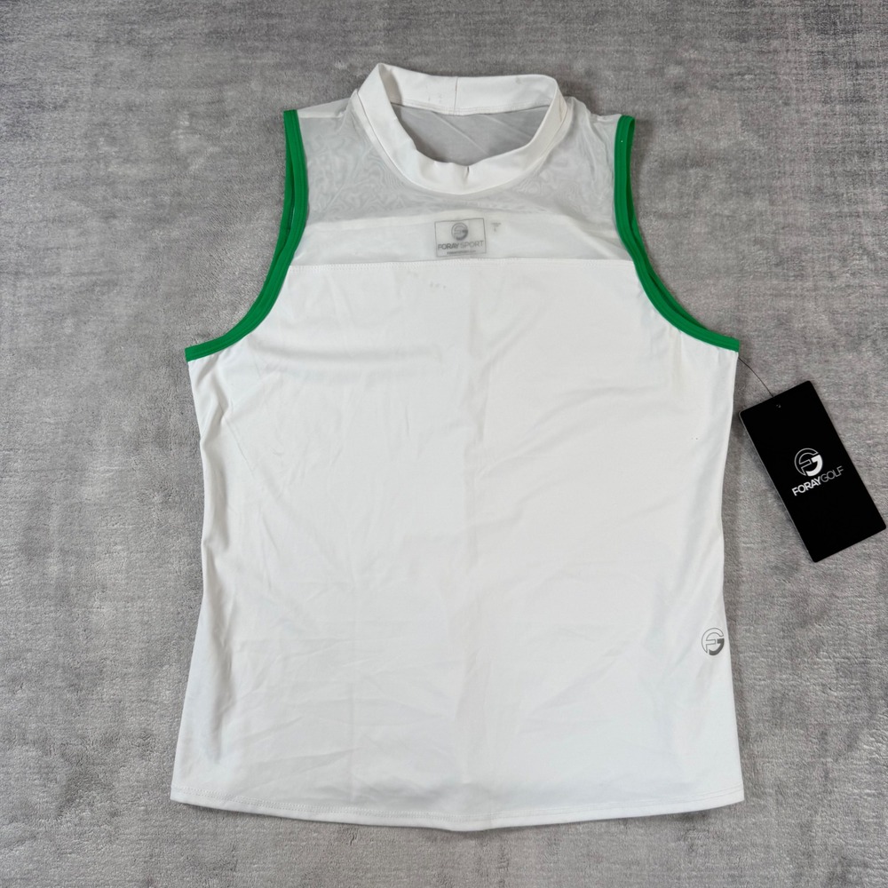 Foray Golf Summer Friday Mesh Top Women Large White Mock Neck Sleeveless NWT